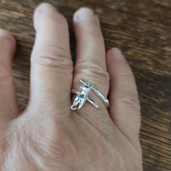 Cat Silver Hanging Ring – Adjustable Silver Animal Lover Jewelry - Picture 5 of 9